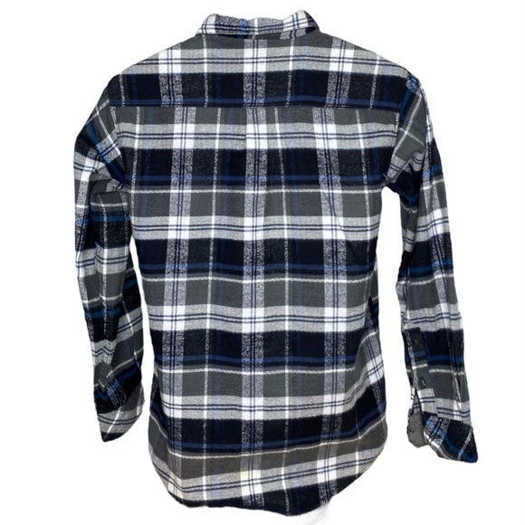 BURNSIDE Youth L 14/6 Gray Blue White Long sleeve Button Down Two Front Pockets - Picture 2 of 2